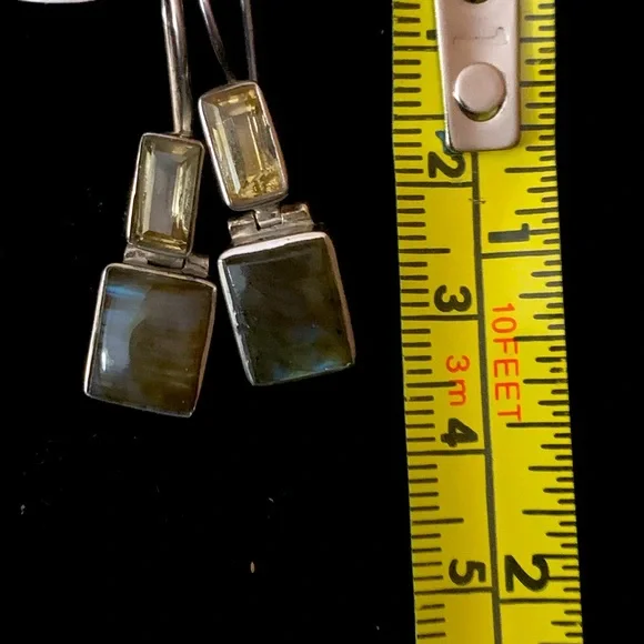 Silpada Earrings VERY RARE Citrine Stones Hinged Unique Squares of Labradorite - Picture 2 of 3